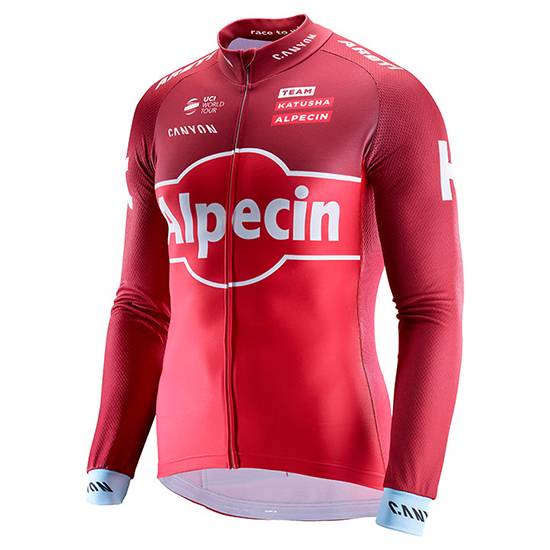 2017 Maillot Katusha Alpecin Tirantes Mangas Largas rojo